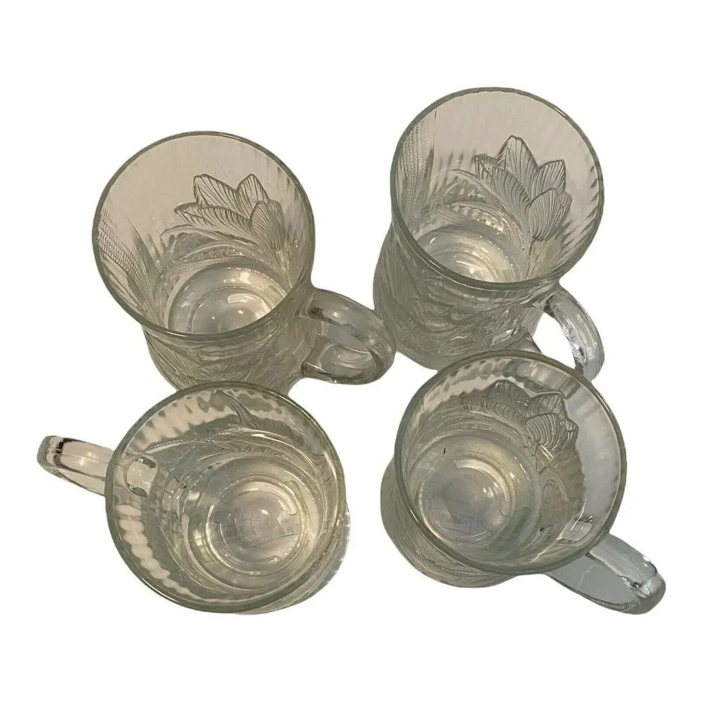 Arcoroc France Canterbury Crocus Coffee Mug Tea Cup Clear Vintage Set Of 4